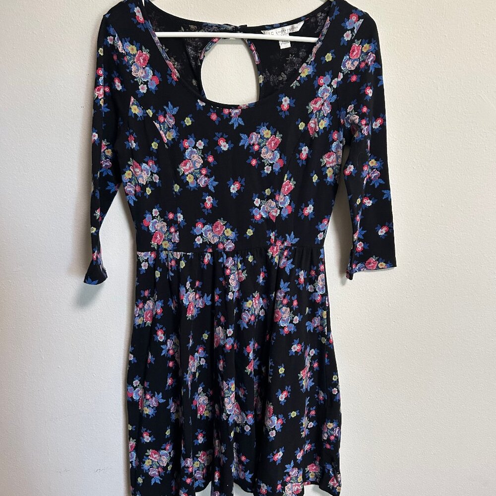 Lauren Conrad Black Floral Dress with Bow Detail
